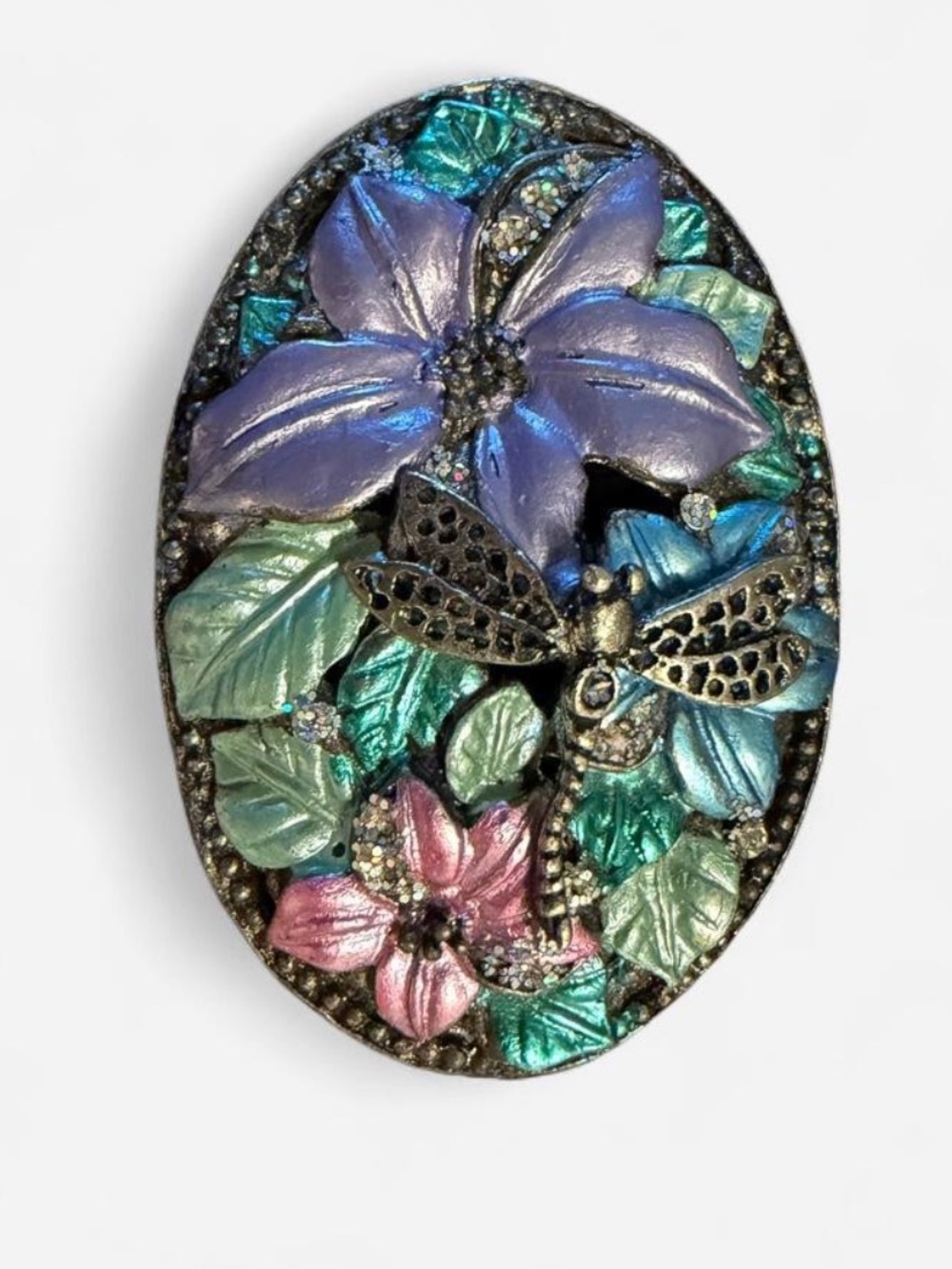 Source Unknown Multicolor Floral Dragonfly Brooch - Blue, Green, Pink